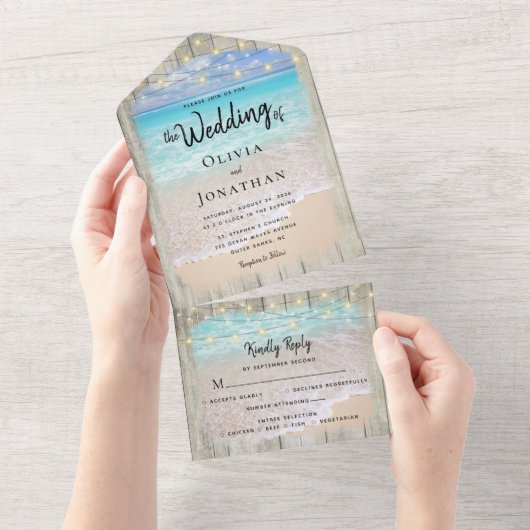 Rustieke Kustbestemming Strand Bruiloft All In One Uitnodiging (Afscheurbaar)