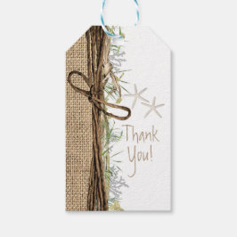 Rustieke Kuststrand Zeester Jute & Groene Tinten Cadeaulabel