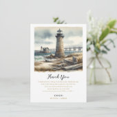 Rustieke kustvuurtoren aan zee strand dank u kaart (Staand voorkant)