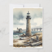 Rustieke kustvuurtoren aan zee strand dank u kaart (Achterkant)