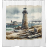 Rustieke kustvuurtoren aan zee strand douchegordijn (Voorkant)