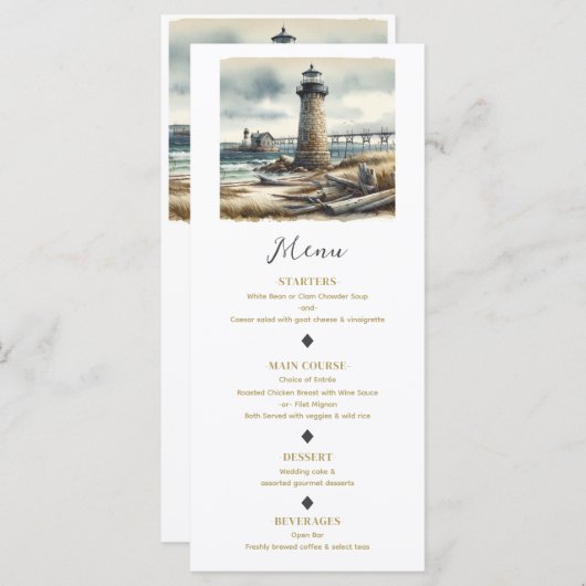 Rustieke kustvuurtoren aan zee strand Menu (Voorkant / Achterkant)