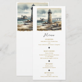 Rustieke kustvuurtoren aan zee strand Menu