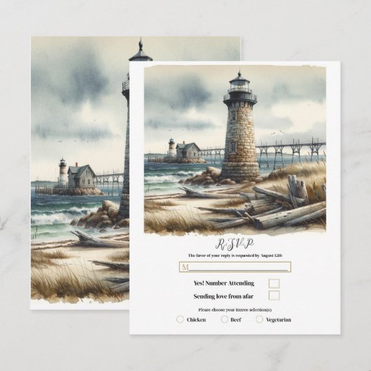Rustieke kustvuurtoren aan zee strand RSVP Kaart (Voorkant / Achterkant)