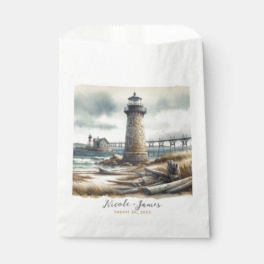 Rustieke kustvuurtoren badstrand bruiloft bedankzakje (Voorkant)