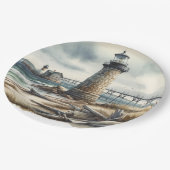 Rustieke kustvuurtoren badstrand bruiloft papieren bordje (Gekanteld)