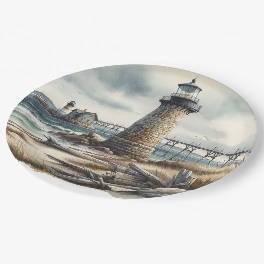 Rustieke kustvuurtoren badstrand bruiloft papieren bordje (Gekanteld)