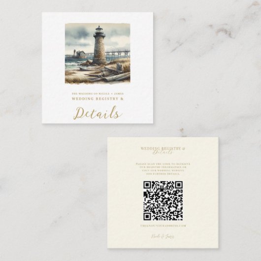 Rustieke kustvuurtoren badstrand bruiloft vierkante visitekaartje (Voorkant / Achterkant)