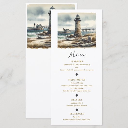 Rustieke Kustvuurtoren Zeekust Strand Menu (Voorkant / Achterkant)