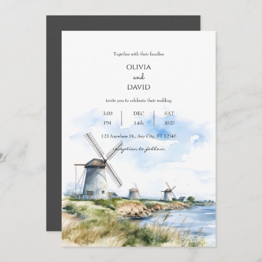 Rustieke Kustwindmolens Zee Uitzicht Achtergrond B Kaart (Voorkant / Achterkant)