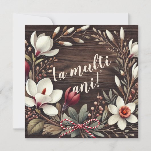rustieke "La Mulți Ani" Floral Feestdagenkaart (Voorkant)