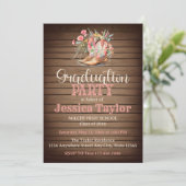 Rustieke laarzen bloem roze cowgirl afstudeerfeest kaart (Staand voorkant)