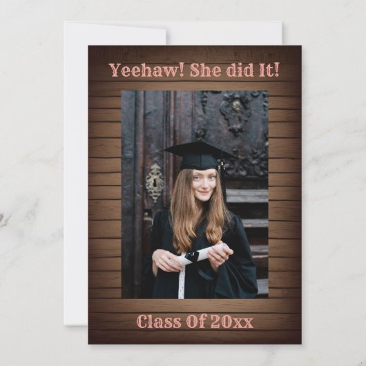 Rustieke laarzen bloem roze cowgirl afstudeerfeest kaart (Achterkant)