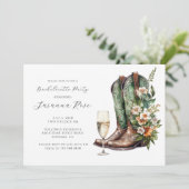 Rustieke laarzen bubbelig vrijgezellenfeest kaart (Staand voorkant)