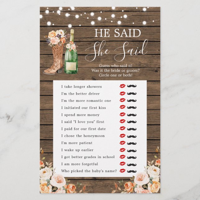 Rustieke laarzen & bubbels Hij zei dat ze spel zei (Voorkant)