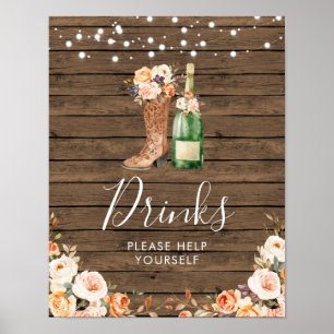 Rustieke laarzen & Bubbly Vrijgezellenfeest Drink  Poster