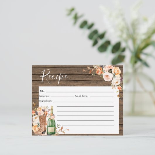 Rustieke laarzen & Bubbly Vrijgezellenfeest Recept Kaart (Staand voorkant)