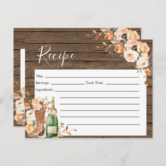Rustieke laarzen & Bubbly Vrijgezellenfeest Recept Kaart (Voorkant / Achterkant)
