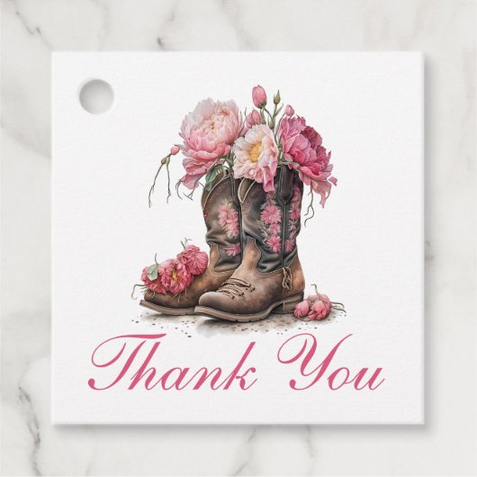 Rustieke laarzen Country Pink Floral Bruiloft Dank Bedankjes Labels (Voorkant)