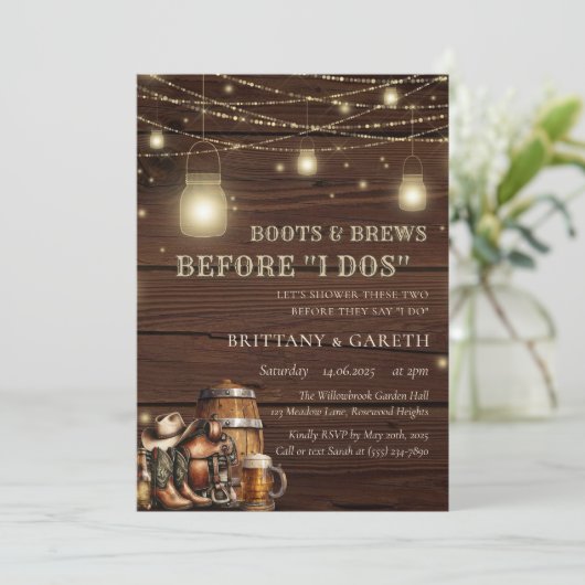 Rustieke laarzen en bieren Voor ik Dos Country Bar Kaart (Staand voorkant)