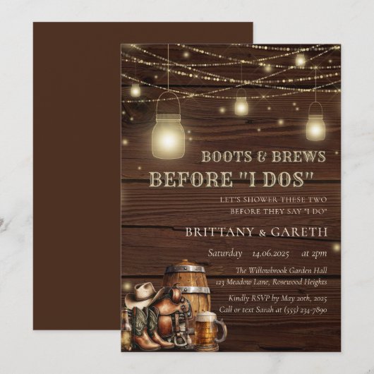 Rustieke laarzen en bieren Voor ik Dos Country Bar Kaart (Voorkant / Achterkant)