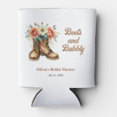 Rustieke laarzen en bruisende western bruidsborrel blikjeskoeler (Voorkant)