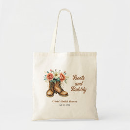 Rustieke laarzen en bruisende western bruidsborrel tote bag