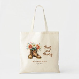 Rustieke laarzen en bruisende western bruidsborrel tote bag