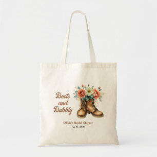 Rustieke laarzen en bruisende western bruiloftsbor tote bag
