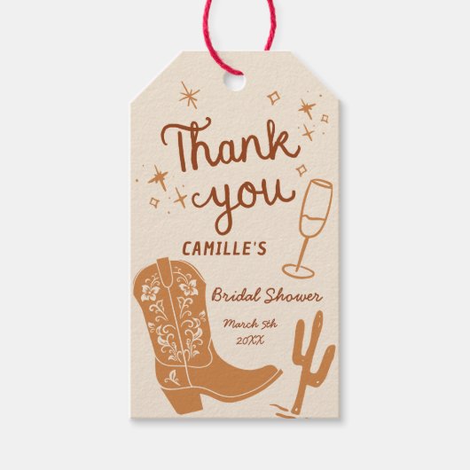 Rustieke laarzen en bubble hand getrokken dank u cadeaulabel (Voorkant)