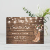 Rustieke laarzen Floral String Lights Bruiloft Save The Date (Staand voorkant)