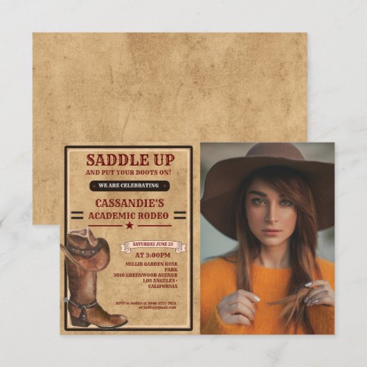 Rustieke laarzen Western Cowboy Afstuderen Kaart (Voorkant / Achterkant)