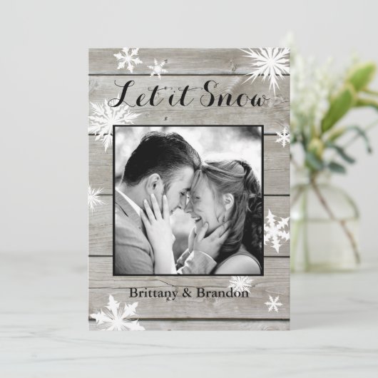 Rustieke 'Laat het Sneeuwen' Kerst Fotokaart Feestdagenkaart (Staand voorkant)