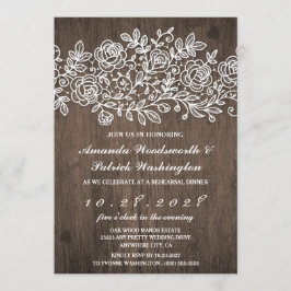 Rustieke Lace Barn Wood repetitie diner uitnodigin Kaart