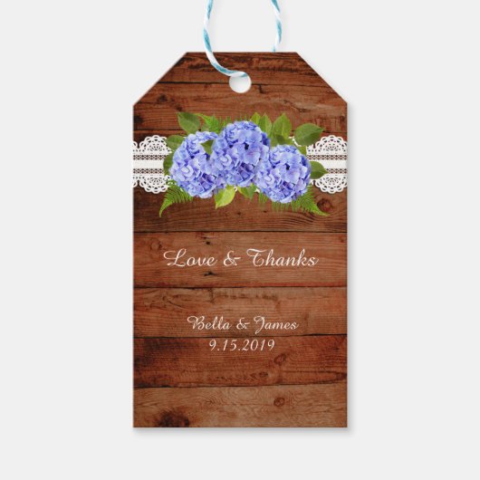 Rustieke Lace Blue Hydrangea bruiloft gunst cadeau Cadeaulabel (Voorkant)