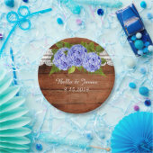 Rustieke Lace Blue Hydrangea Trouwpapier Bord (Feest)