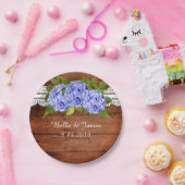 Rustieke Lace Blue Hydrangea Trouwpapier Bord (Feest)