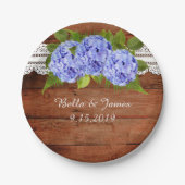 Rustieke Lace Blue Hydrangea Trouwpapier Bord (Voorkant)