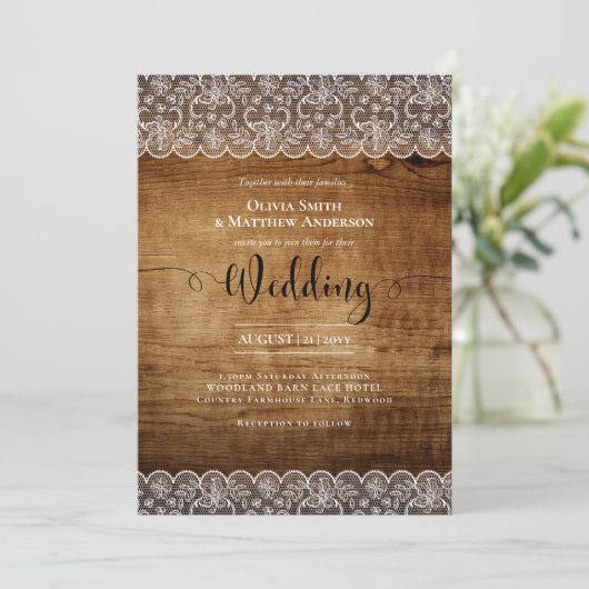 Rustieke Lace Country Barn Boerderij Bruiloft Kaart (Staand voorkant)