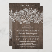 Rustieke Lace Country Barn Wood bruiloft uitnodigi Kaart (Voorkant / Achterkant)