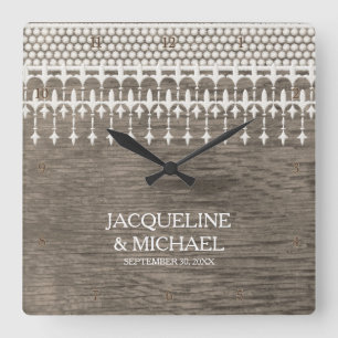 Rustieke  Lace Fence Board Script Typografie Vierkante Klok