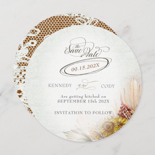 Rustieke Lace Rust Boho Bruiloft Save The Date (Voorkant / Achterkant)