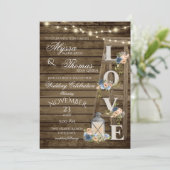 Rustieke Ladder en Lichten Blauw Liefde Bruiloft Kaart (Staand voorkant)