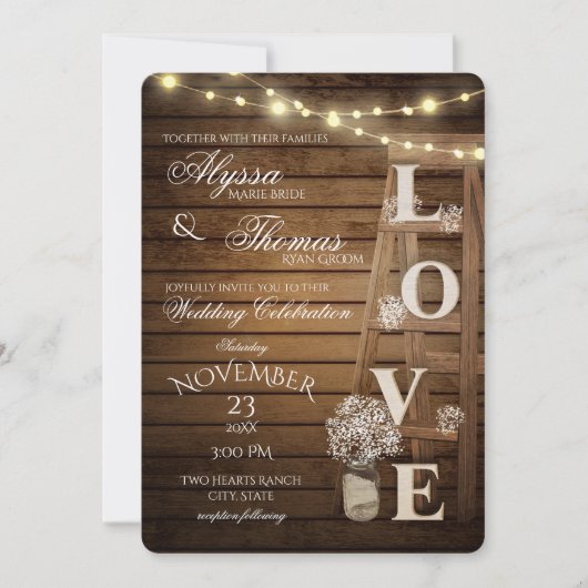 Rustieke Ladder en Lichten Liefde Bruiloft Kaart (Voorkant)