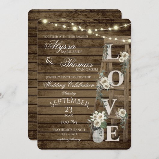 Rustieke Ladder en Witte Rozen Liefde Bruiloft Kaart (Voorkant / Achterkant)