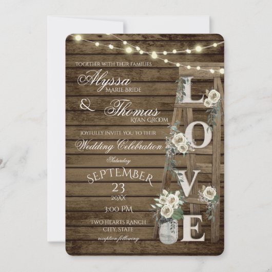 Rustieke Ladder en Witte Rozen Liefde Bruiloft Kaart (Voorkant)