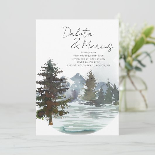 Rustieke Lake Forest Mountain bruiloft bestemming Kaart (Staand voorkant)