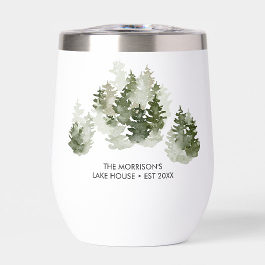 Rustieke Lake House Waterverf Pijnbomen Custom (Voorkant)