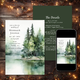 Rustieke Lake Woodland Forest Alles in één bruilof Kaart