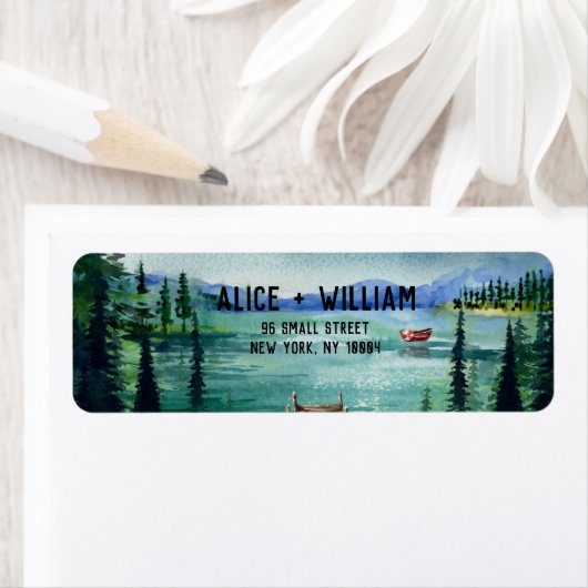 Rustieke Lakeside Mountain bruiloft adres Etiket (Insitu)